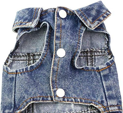 Pet Clothes Dog Jeans Jacket for Small Medium Dogs & Cats - Lapel Vests, Vintage Washed Denim, Scratch-Resistant Design, Light Blue