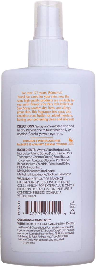 Palmer’s for Pets Hot Spot and Itch Relief Spray for Dogs with Cocoa Butter - Conditioning No-Rinse Skin Allergy Relief Mist with Vitamin E, Fragrance Free Formula, 8 Fl Oz
