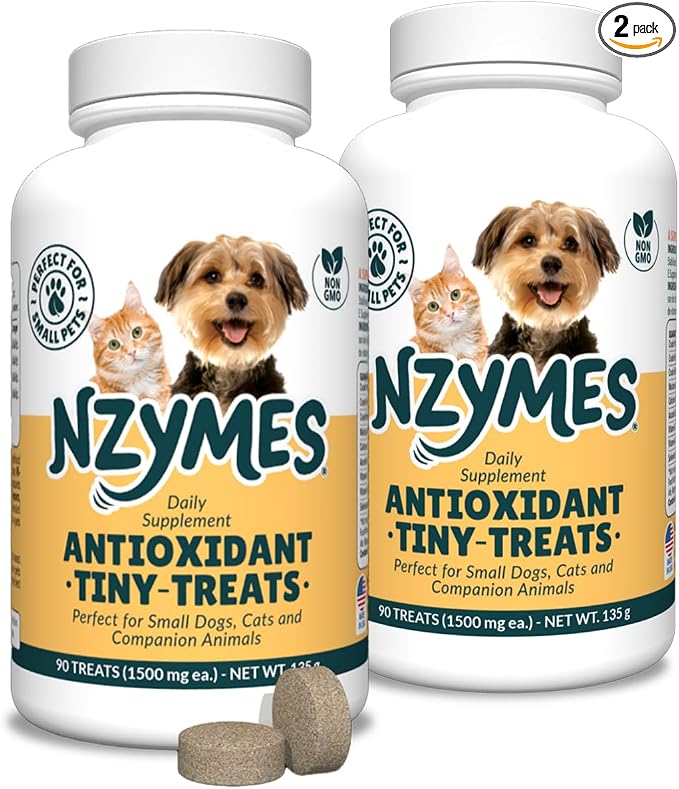 Nzymes® Antioxidant Tiny Treats - for Dogs Joints, HIPS, Paralysis, Skin, Coat, Hair Loss, Aging, Digestion, Seizures - Dog Treats for Small Dogs - 180 Treats - Made in The USA