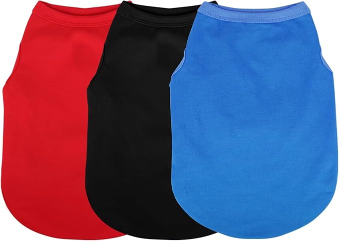 Paiaite 3 Pieces Plain Dog Shirt Sleeveless Puppy Cotton Dog Shirts Breathable Pet Apparel Tank Top Colorful Puppy Sweatshirt Clothes for Small Medium Dogs Red Black and Blue XXL