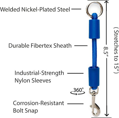 BUNGEE DOG LEASH EXTENSION – Patented Shock Absorber Attachment Protects You and Your Dogs – Works with ANY Leash & Collar or Harness – a MUST for Retractable Leashes – PICK SIZE/COLOR BELOW