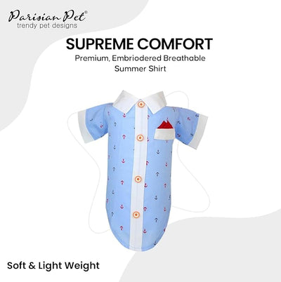 Parisian Pet Anchor Dog Shirt – Nautical Shirts for Small Dogs – Summer Puppy Clothes – Lightweight and Breathable Dog Clothes – Light Blue Dogs Beach Outfit - Comfortable and Trendy Pet T Shirts