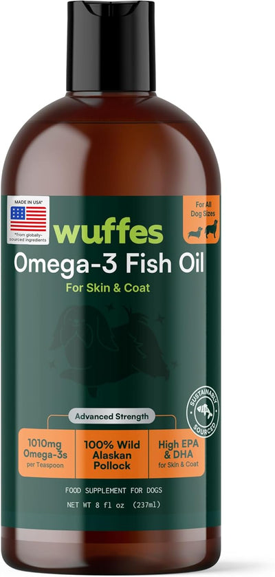 Wuffes Advanced Omega 3 Fish Oil for Dogs, Natural EPA & DHA Fatty Acids, Supports Healthy Skin and Coat, Joint Nutrition, Digestion & Immune System - 100% Pure Wild Alaskan Fish Oil - 8 Oz