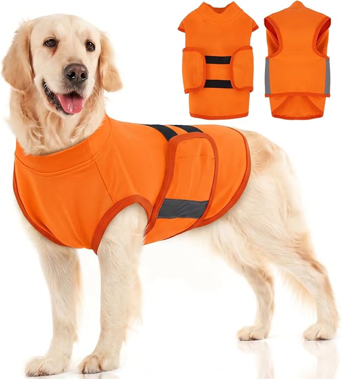 MIGOHI Dog Anxiety Relief Coat,Comfort Anxiety Vest for Dogs,Adjustable Dog Anxiety Calming Wrap for Fireworks,Thunderstorms,Travel, Separation, Anxiety Jacket for Large Dogs,L,Orange