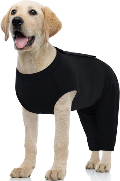 Kuoser Dog Recovery Suit with Anti Licking Rear Leg Sleeve, Black M | Abdominal Dog Surgical Suit with Pants Cover Protect Wounds, Dogs Elbow Protector Soft Pet Surgery Onesie Cone Alternative