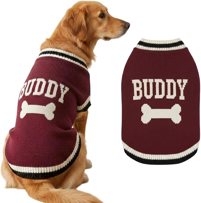 Personalized Dog Sweater, Custom Knit with Name and Bone Pattern, Soft and Warm Knitwear for Dogs and Cats, Ideal for Pet Lovers