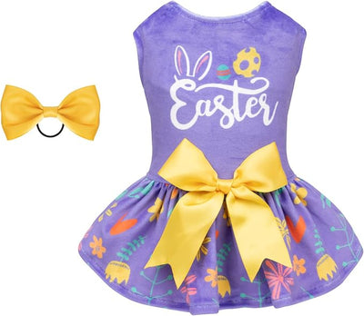 CuteBone Easter Dog Dress Velvet for Small Dogs Girl Flower Skirt Puppy Dresses Purple Dog Clothes