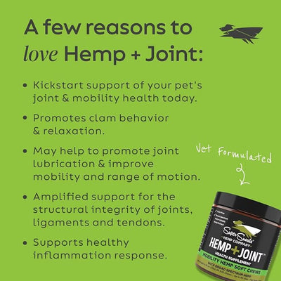 Super Snouts Hemp & Joint Chew for Dogs & Cats, 30 Chews (Up to 60 servings) – Hip + Joint Supplement with Green Lipped Mussels + Hemp – Helps with Mobility and Joint Comfort