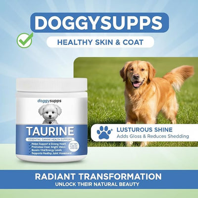 Doggy Supps Taurine, Doggy Supps Taurine Supplement for Dogs, Immune Support, Boost Energy, Skin & Coat Health for Heart, Vision & Daily Wellness, 3.99oz/PCS (2PCS)