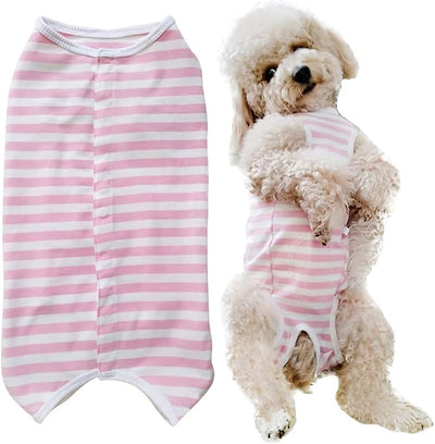 Dog’s Recovery Suit Post Surgery Shirt for Puppy, Wound Protective Clothes for Little Animals(Pink White Stripe-l)