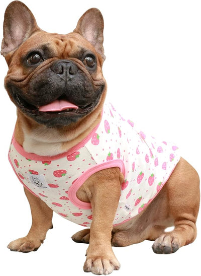 iChoue 100% Breathable Cotton French Bulldog Halloween Cartoon T Shirts Cute Clothes for Medium Dogs Vest Tank Tops Frenchie English Boston Terrier Pitbull Strawberry - Large Plus