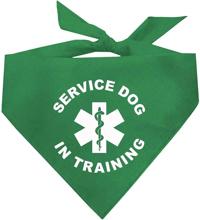 Service Dog in Training Dog Bandana | 100% Cotton Adjustable Triangle |Service Dog | Working Animal | Assistance |Green, One Size (289)