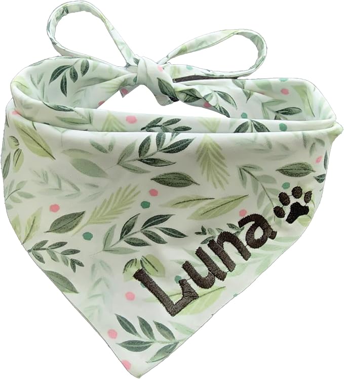Pet Bandana Summer Triangle Scarf, Green Leaves Pattern, Large