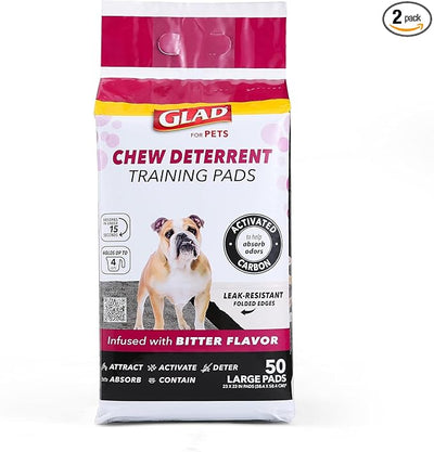 Glad for Pets Activated Carbon Puppy Training Pads with Chew Deterrent and Attractant, Odor Control, 23 x 23 Inch Disposable Dog Pee Pads, 6-Layer Leak-Resistant Potty Pads, 50 Count - 2 Pack