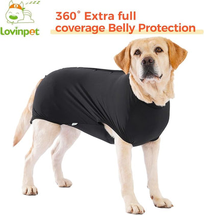 LovinPet Dog Recovery Suit, Snap-Back Post-Op Onesie for Large Dogs, Post-Spay Bodysuit for Female Dogs with Cushioned Belly Panel, Black, XXL