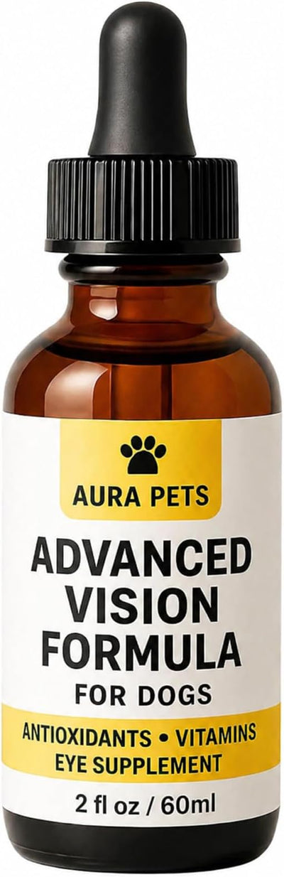 Aura Pets Advanced Vision Formula for Dogs, with Zeaxanthin, Astaxanthin, Lutein, Supports Vision and Overall Eye Health, Clears Debris, Reduces Cloudiness, 60ml