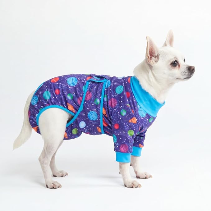 Spark Paws Dog Surgery Recovery Suit – Dog Recovery Suit After Surgery, Anti-Lick Dog Onesie, Abdominal Wound Protector, Soft Cone Alternative for Spay Neuter Male Female Pet Recovery - Planets - S