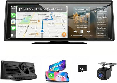 8.1" Wireless CarPlay Screen with 2K Dash Cam & 1080P Backup Camera | Wireless CarPlay/Android Auto,Voice Control, Split Display, GPS & Mirror Link, Easy Plug-and-Play Install