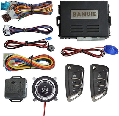 Car Alarm System with Remote Starter and Engine Start Stop Push Button (Without Siren (Connect to car Horn))