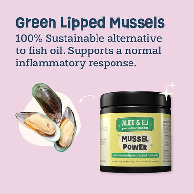 Alice & Eli Mussel Power - Green Lipped Mussels for Dogs - Hip & Joint Support, Omega Fats & Immune Support - Pure and Complete