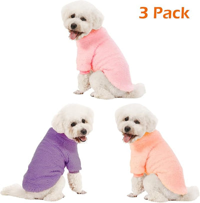 Dog Sweater, 3 Pack Dog Sweaters for Small Dogs, Dog Clothes for Small Dogs Girl Boy, Ultra Soft and Warm Puppy Sweater Dog Coat for Winter Christmas (XXS, Pink+Purple+Peach)