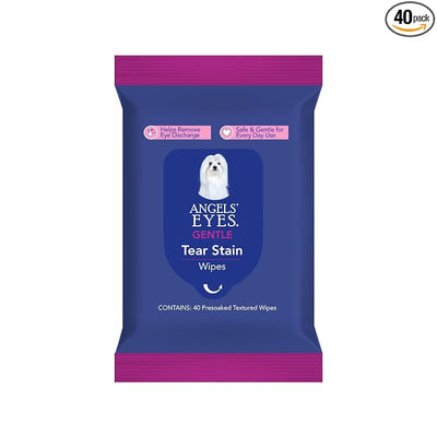 ANGELS’ EYES Face, Eye & Paw Cleansing & Tear Stain Wipe, Large 4”x7” Hypoallergenic Dog & Cat Wipes, Reduce Tear Stains, Dirt, and Discharge, Fragrance Free, 40 Count