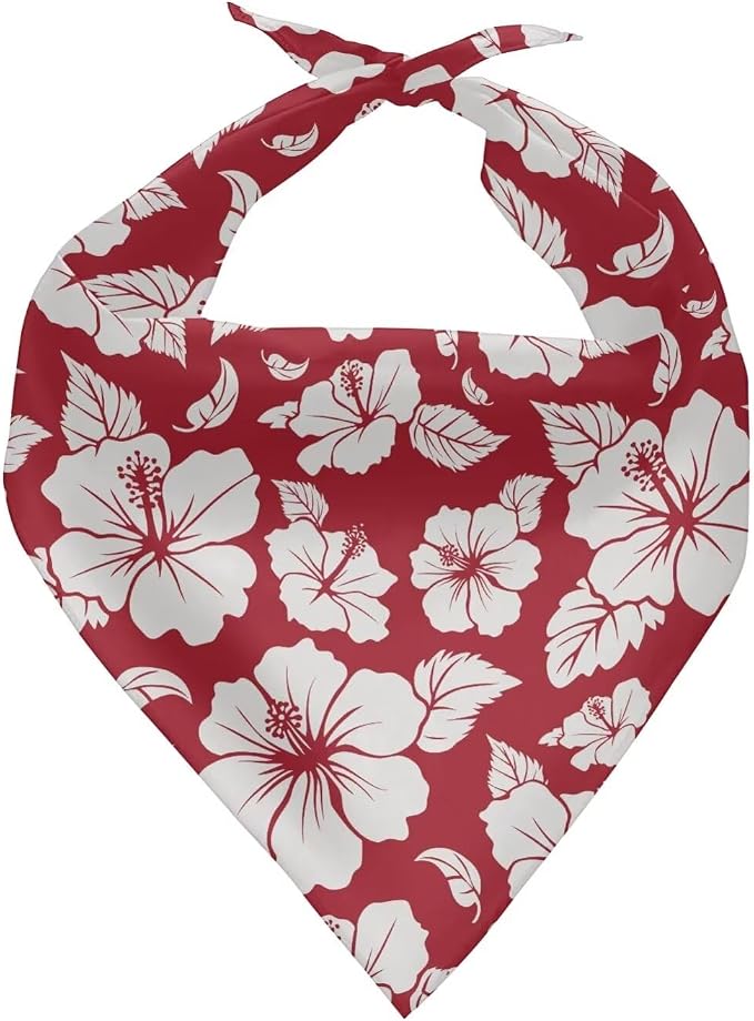 KEIAHUAN Red Hibiscus Flowers Dog Bandana Pet Scarf Triangle Kerchief Washable Dogs Scarves Neckerchief Hawaii Puppy Accessories Decoration