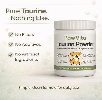 Pawvita Pure Taurine Powder, Paw VitaTtaurine Supplement for Dogs, Supports for Heart, Vision & Daily Wellness in Dogs – 99.9% Pure Taurine Powder (1)