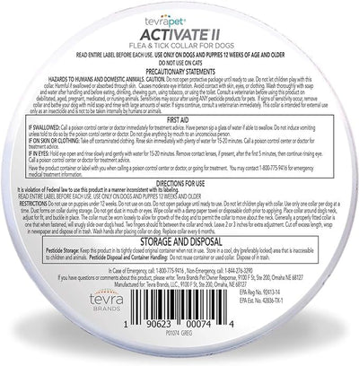 TevraPet Activate II Flea and Tick Collar for Small Dogs, 12 Months Prevention, 2 Count, Fits Up 15" Size Neck