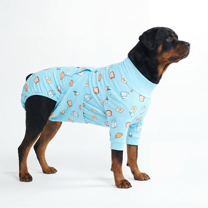 Spark Paws Dog Surgery Recovery Suit – Dog Recovery Suit After Surgery, Anti-Lick Dog Onesie, Abdominal Wound Protector, Soft Cone Alternative for Spay Neuter Male Female Pet Recovery - Breakfast, 5XL