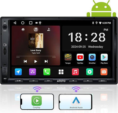 ATOTO A5L 7inch Android Double DIN Car Stereo, Wireless CarPlay&Android Auto, Wi-Fi/USB/BT Tethering, QLED Touch Screen Car CarPlay, DSP, MirrorLink, FM&SS Radio, HD LRV, HDMI Out, AI&GPS Tracking