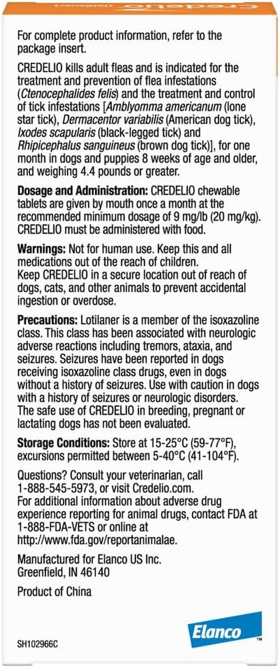 Credelio (lotilaner) Tick & Flea Treatment + Flea Infestation Protection for Dogs 12.1-25.0 lbs. (3 Tablets)