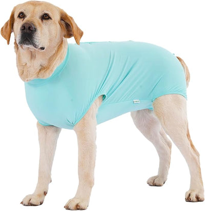 LovinPet Dog Recovery Suit, Easy Snap-Back Cover for Large Dogs, Bodysuit for Female Dogs, Solid-Color Surgery Suit with Cushioned Belly Panel, Green, XL