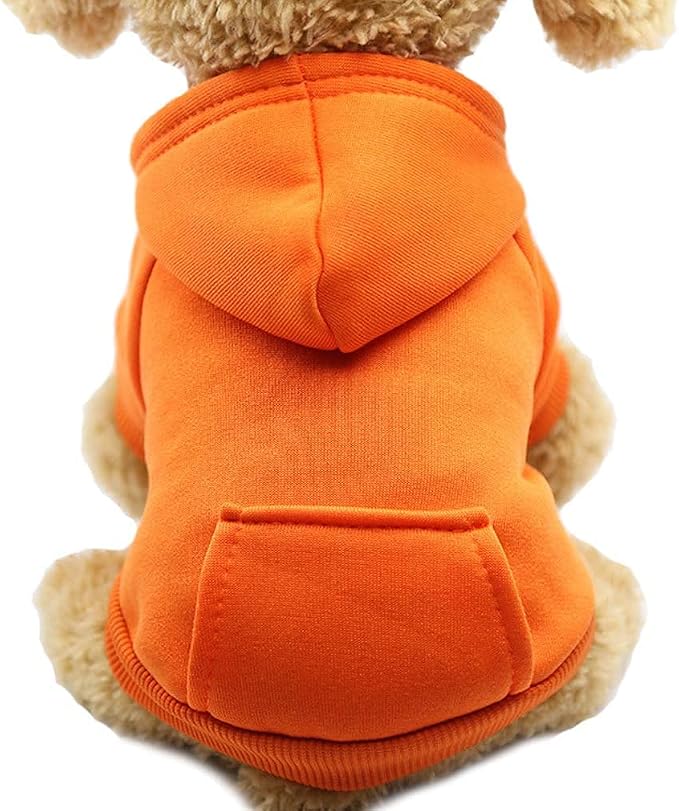 Jecikelon Soft Dog Hoodies for Small Dogs, Fleece Puppy Sweatshirt with Pockets, Warm Winter Cold Weather Coats for Pet Cat, Cute Clothes Puppy Costume (Orange, Large)