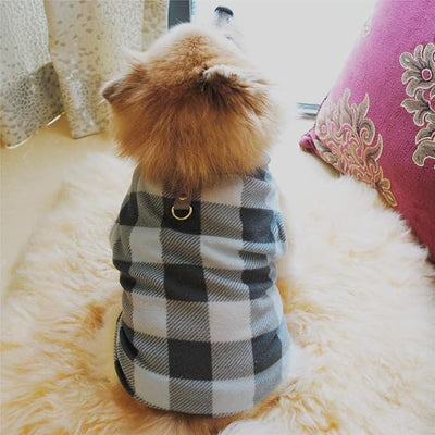 Dog Sweater, Soft Fleece Vest with Leash Ring Pullover Jacket Winter Pet Dog Clothes for Puppy Small Dog Cat Teddy Chihuahua Yorkshire for Christmas (Large, Blue Grey Plaid)