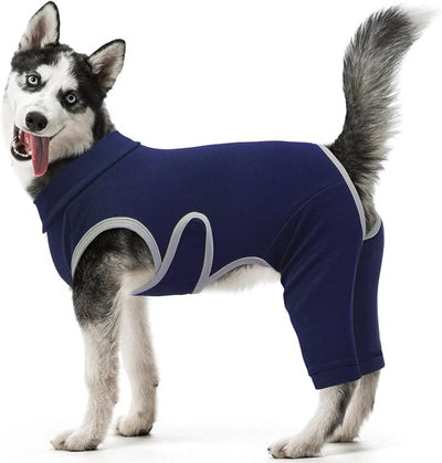 Kuoser Dog Surgery Recovery Suit, Professional Dog Surgical Suit for Back Legs, Soft Dogs Recovery Sleeve to Prevent Licking Biting Wounds, Dogs Onesie After Surgery Elbow Protector, Blue 2XL