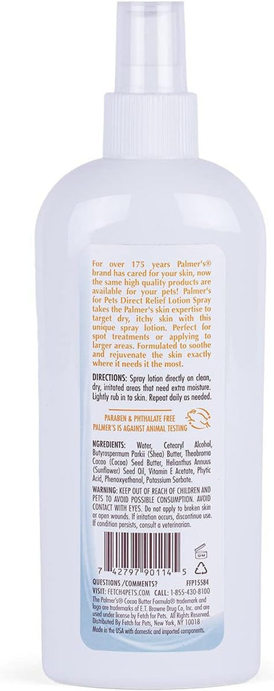 Palmer's for Pets Cocoa Butter Formula Dry Skin Relief Spray for Dogs, Direct Spray-On Lotion with Vitamin E to Soothe Dry and Itchy Skin, No-Mess Application, 8 Fl Oz
