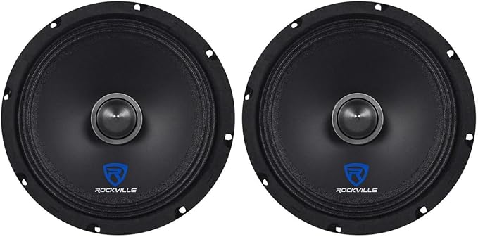 Rockville RXM84 8 Inch 250W Peak / 125W RMS 4 Ohm Mid-Bass/Mid-Range Car Audio Speaker, Kevlar Reinforced Cone, CEA Compliant, High SPL, for Car Audio Enthusiasts, 2-piece