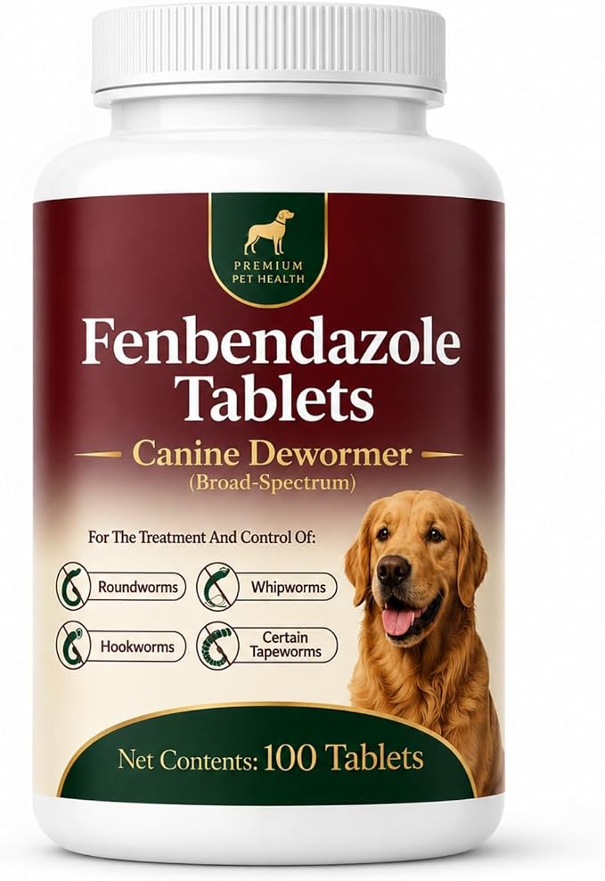 Canine Dewormer for Dogs (fenbendazole),for Treatment and Control of Tapeworms, Roundworms, Hookworms and Whipworms,100 Tablets, 100 mg per Tablet, Oral Tablets with Weight-Based Directions