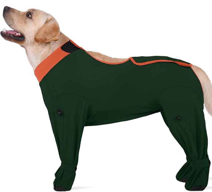 ROZKITCH Dog Recovery Suit for Spay/Neuter Surgery with Feet Covered, Soft Bodysuit for Wound Protection, Full Coverage, Prevent Licking Shedding & Hair Loss for Large Dogs Green 3XL