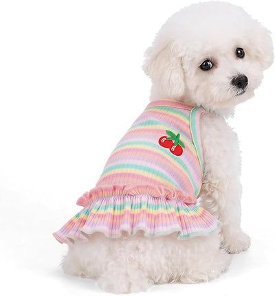 Jmkcoz Cute Striped Dog T Shirts Cherry Puppy Dress Soft Cotton Pet Sleeveless Vest Clothes Spring Summer Pet Outfits for Small Dogs Cats Girl (Pink, X-Large)