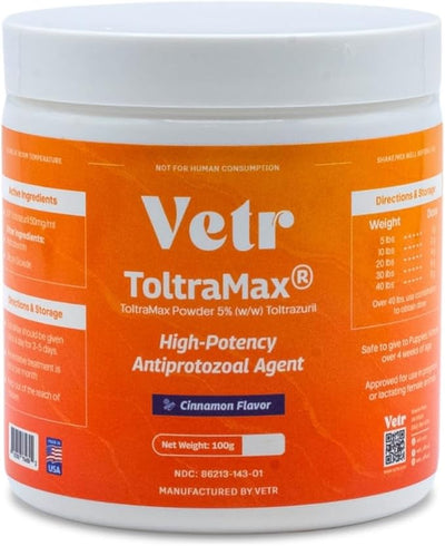 Vetr's Toltramax Toltrazuril Powder for Horses, Dogs, Cats, 100g (5.0%, Cinnamon)
