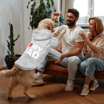 Dog Sweater Dog Hoodie Cold Weather Coat Hooded Sweatshirt for Puppies,Cats, Small Medium Large Dogs (Light Grey(I Love My Dad), Large)