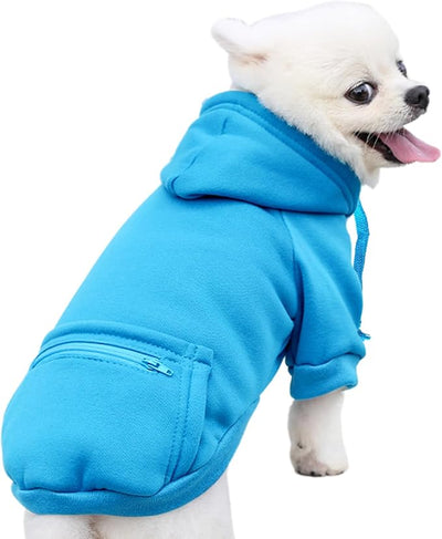 Jecikelon Dog Hoodies for Small Dogs with Zipper Pocket, Soft Fleece Puppy Clothes with Rope Hat, Warm Winter Outfits Cold Weather Coats, Cute Sweatshirt Chihuahua Costume (XX-Small, Y02-Blue)