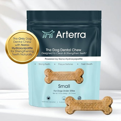 Arterra Pet Science Dental Chews for Dogs with Nano-Nydroxyapatite, 30Count | Dog Dental Chews for Stronger Teeth and Gums, Fight Plaque, Freshen Breath, Support Gut, For Small Dogs (Under 25 Pounds)