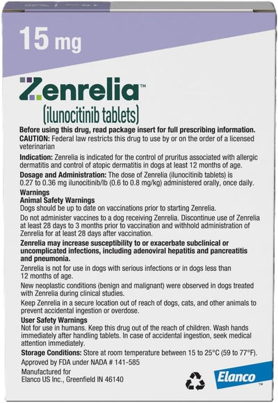 Zenrelia (ilunocitinib Tablets) | Once Daily Prescription Itch Relief for Dogs | 15 mg mg (30 Count)