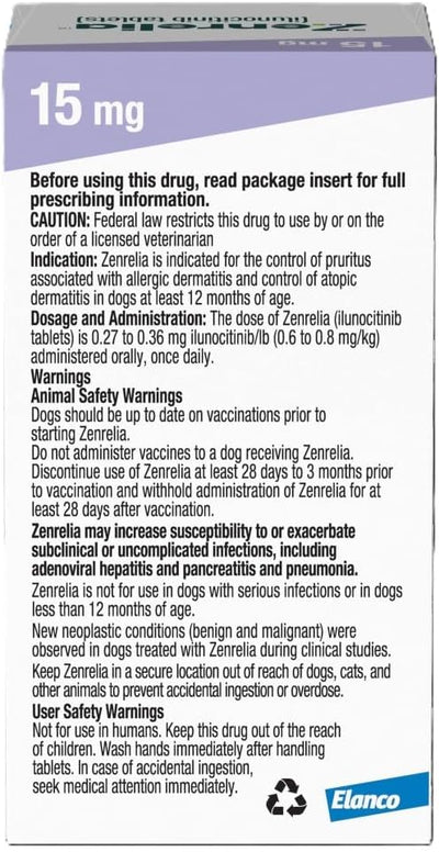 Zenrelia (ilunocitinib Tablets) | Once Daily Prescription Itch Relief for Dogs | 15 mg mg (90 Count)