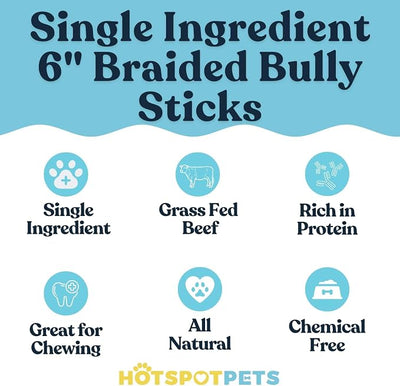 hotspot pets Braided Bully Sticks for Dogs -6 Inch Stix (20 Pack) Premium All Natural Long Lasting, Low Odor, Twisted Beef Pizzle Dog Chew Treats - Grain Free Fully Digestible Rawhide Alternative | All Natural Long Lasting, Low Odor, Twisted Beef Pizzl...