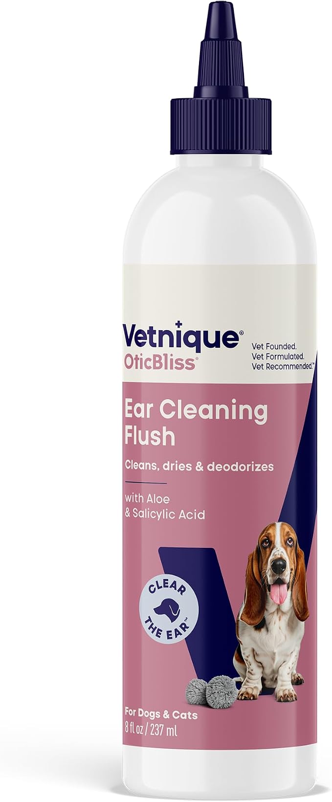 Vetnique Oticbliss Cat & Dog Ear Cleaner & Drying Flush for Wax & Odor | Chloroxylenol, Salicylic Acid & Aloe Vera Flush Cleans Wax, Dirt and Odor and Soothes Itchy Ears; Safe for Dogs and Cats