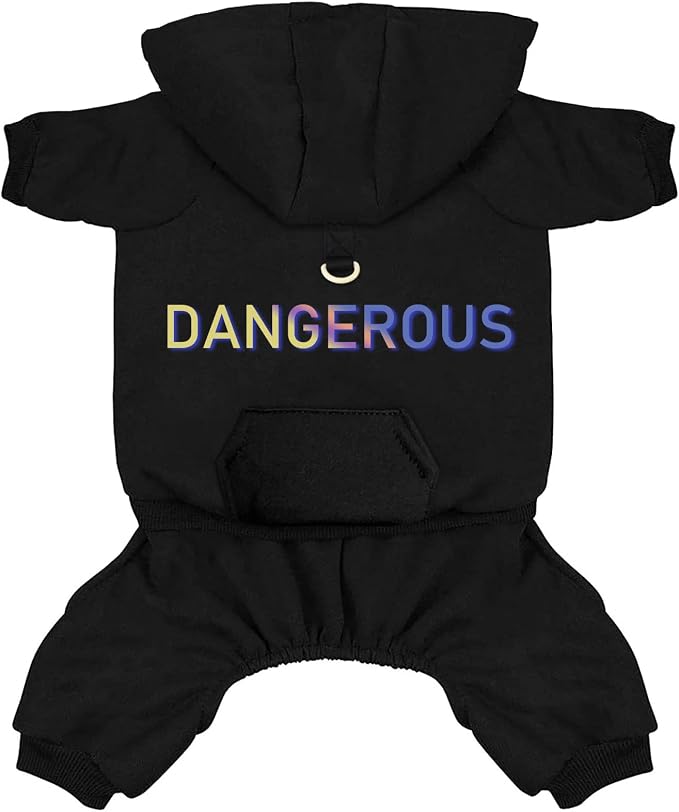 Izefia Dog Hoodie Clothes with Pocket 4 Legs Jumpsuit Fleece Sweater Winter Sweat Shirt Warm Cotton Hoodies for Small Dog Medium Large Cat Black XXL
